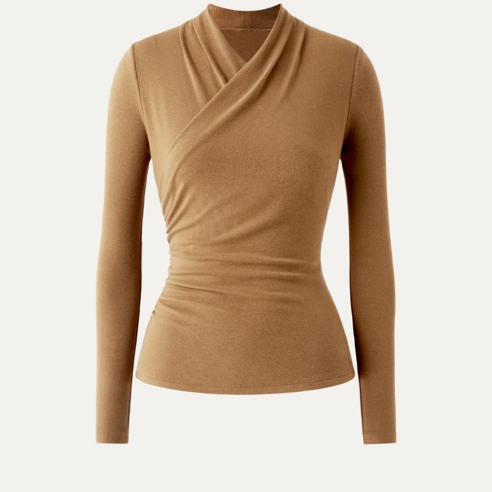 OGL Tan Long Sleeve Wrap Blouse NWT
